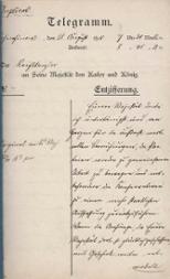 Telegramm an seine Majestät den Kaiser und König, 28.08.1910, Seite 1