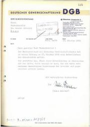 Schreiben des Deutschen Gewerkschaftsbundes an den Bundeskanzler vom 29.10.1956.