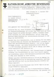 Schreiben der Katholischen Arbeiterbewegung an den Bundeskanzler vom 05.10.1956.