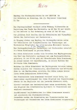 Empfangsprotokoll zum 13. September 1949 in der Redoute