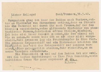 Postkartengruß an Erich Seeberg, 30. März 1942