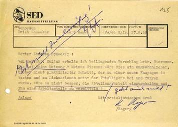 Information Kurt Hagers an Erich Honecker vom 27. Juni 1966 