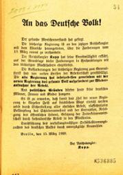 Flugblatt des selbsternannten Reichskanzlers Kapp vom 15. März 1920