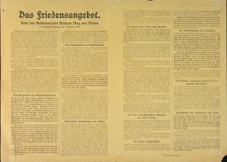 Rede des Reichskanzlers Prinzen Max von Baden im Deutschen Reichstag am 5. Oktober 1918 zum Waffenstillstandsangebot, Abdruck in der Bayerischen Staatszeitung