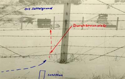Stasi-Dokumentation eines "Grenzdurchbruchs". Im März 1969 rodelten zwei Drittklässler mit ihrem Schlitten in den Westen.