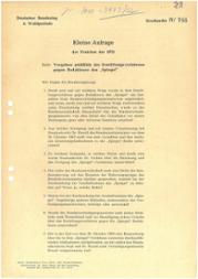 Kleine Anfrage der Fraktion der SPD vom 16. November 1962 betreffend das „Vorgehen anlässlich des Ermittlungsverfahrens gegen Redakteure des Spiegel“ 