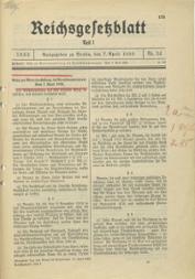 Text des Berufsbeamtengesetzes im Reichsgesetzblatt, 7. April 1933