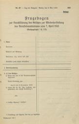 Fragebogen zur Durchführung des Berufsbeamtengesetzes, 6. Mai 1933