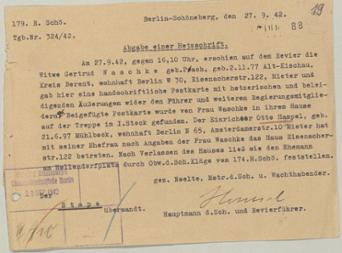 Bericht der Schutzpolizei Berlin-Schöneberg, 27. September 1942