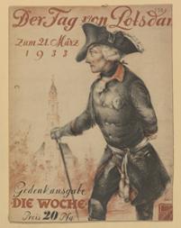 Bildliche Darstellung Friedrichs des Großen auf dem Titelblatt der Gedenkausgabe der Zeitschrift „Die Woche“ zum 21. März 1933