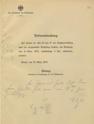 Einberufung des neu gewählten Reichstags für den 21. März 1933, 10.-13. März 1933