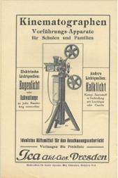 Ein Kinematograph von den Gebrüder Lumière in der Werbung.