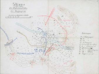 Skizze des Schlachtfeldes von Onganjira, 1904
