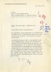 Schreiben des Präsidenten des Bundesnachrichtendienstes (BND), Gerhard Wessel, an Staatssekretär Dr. Manfred Schüler, Bundeskanzleramt, vom 28.4.1975