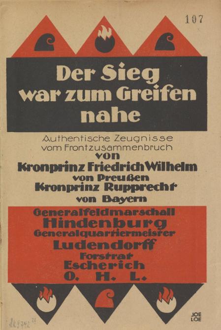 Deckblatt der Broschüre "Der Sieg war zum Greifen nah", Berlin 1921