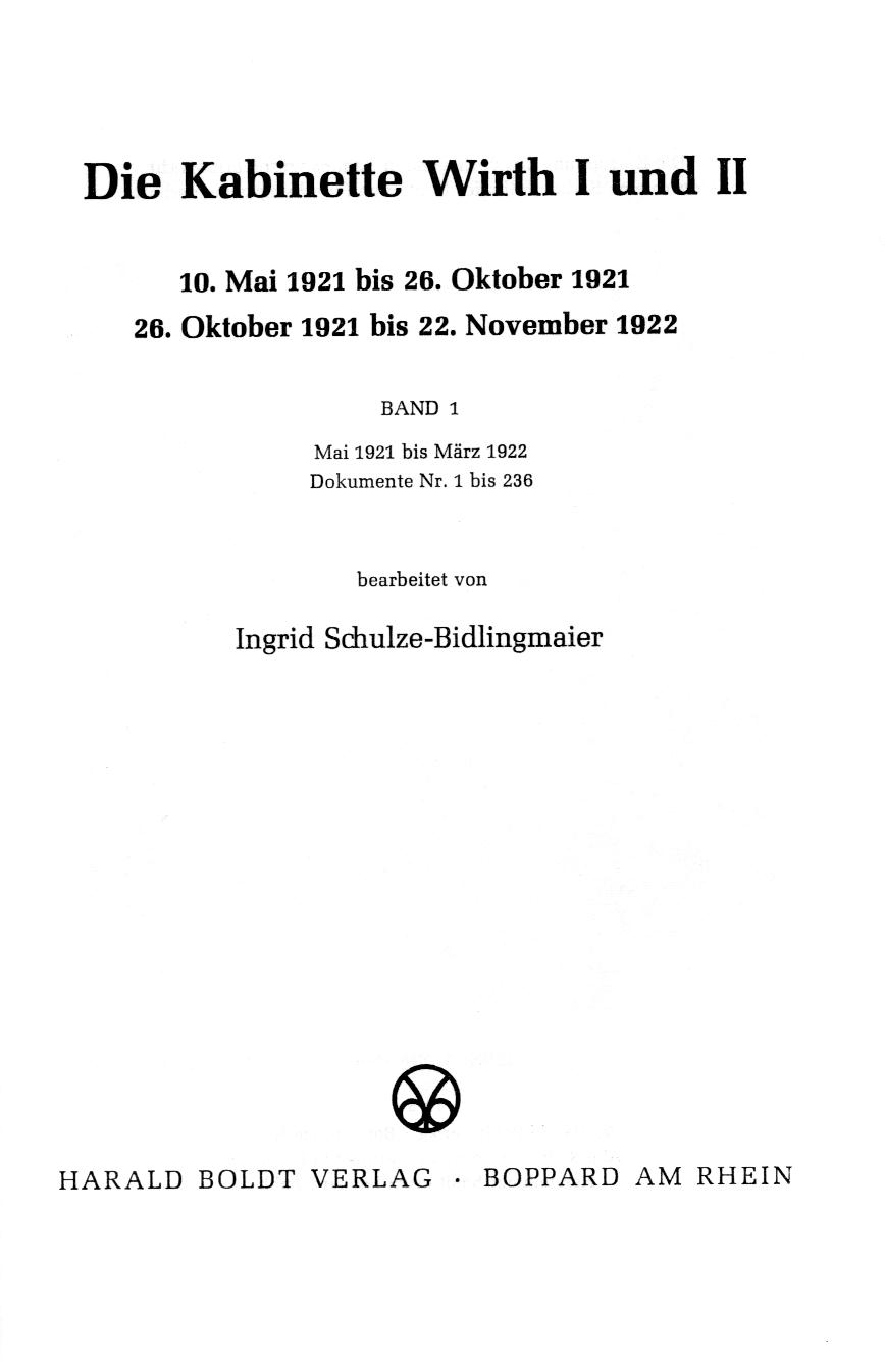 Die Kabinette Wirth I und II (1921/22). 