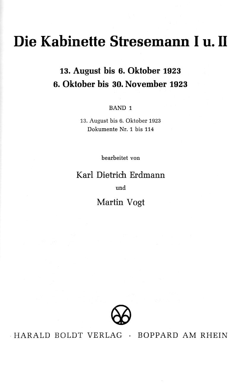 Die Kabinette Stresemann I und II