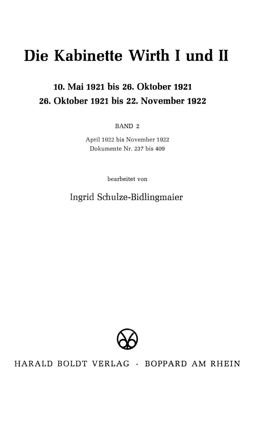 Die Kabinette Wirth I und II (1921/22). Band 2