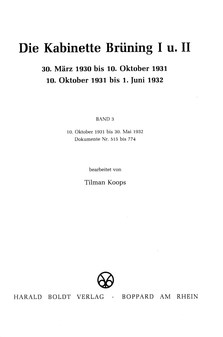 Die Kabinette Brüning I und II Band 3