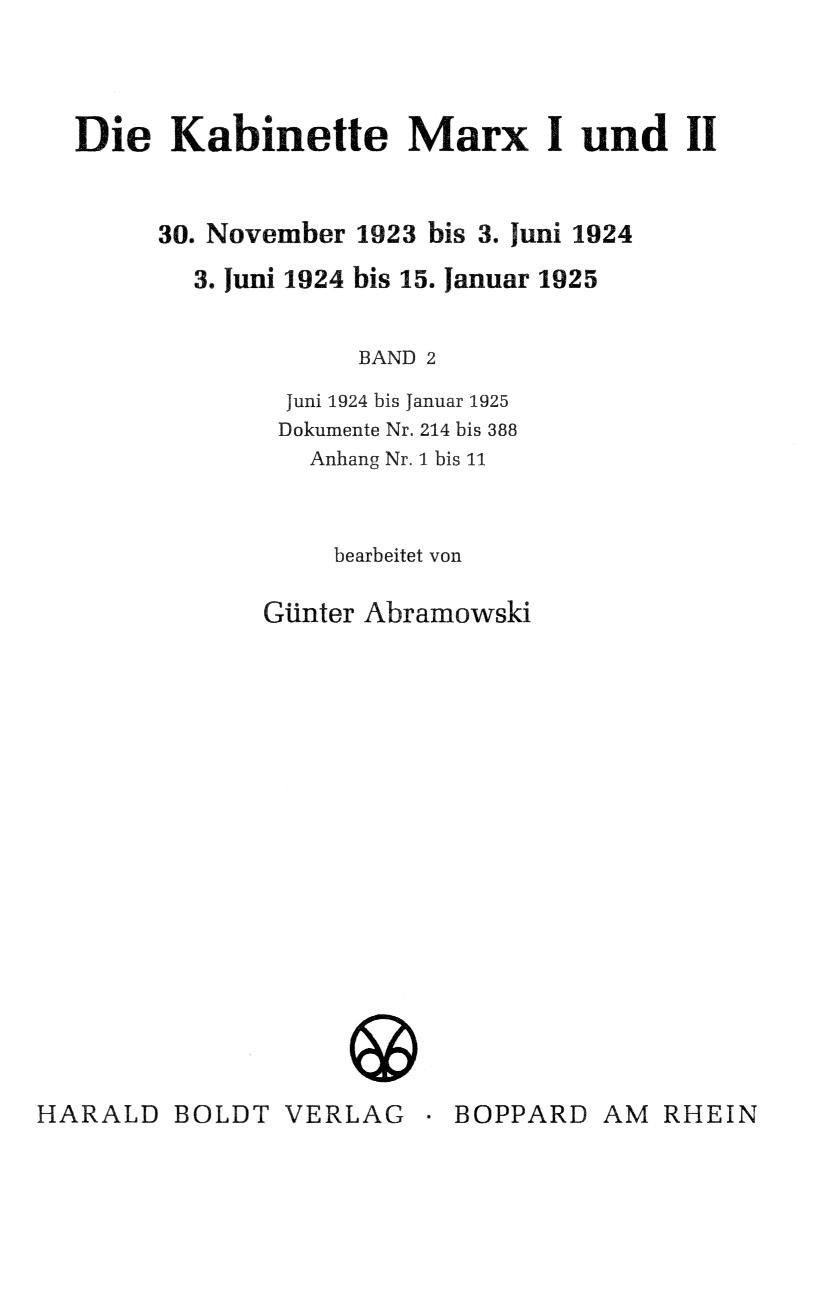 Die Kabinette Marx I und II , Band 2