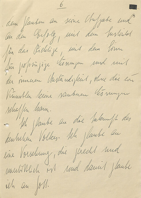 Sechste Seite eines 21-seitigen Briefes in Handschrift auf unliniertem Papier