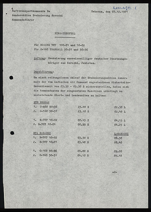Maschinenschriftliches Dokument mit handschriftlicher Ergänzung