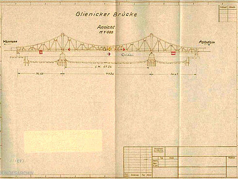 gezeichneter Plan der Glienicker Brücke
