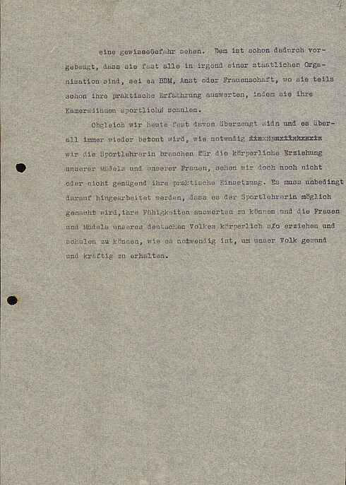Beschreibung des Diplom-Studienganges der Turn- und Sportlehrerin an der „Deutschen Hochschule für Leibesübungen“, verfasst von der „Führerin der Studentinnen der DHfL“ am 18. Februar 1935