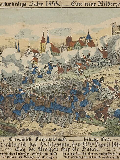 Die Schlacht bei Schleswig am 23. April 1848 – Das merkwürdige Jahr 1848. Eine neue Bilderzeitung Bild der Schlacht bei Schleswig am 23. April 1848