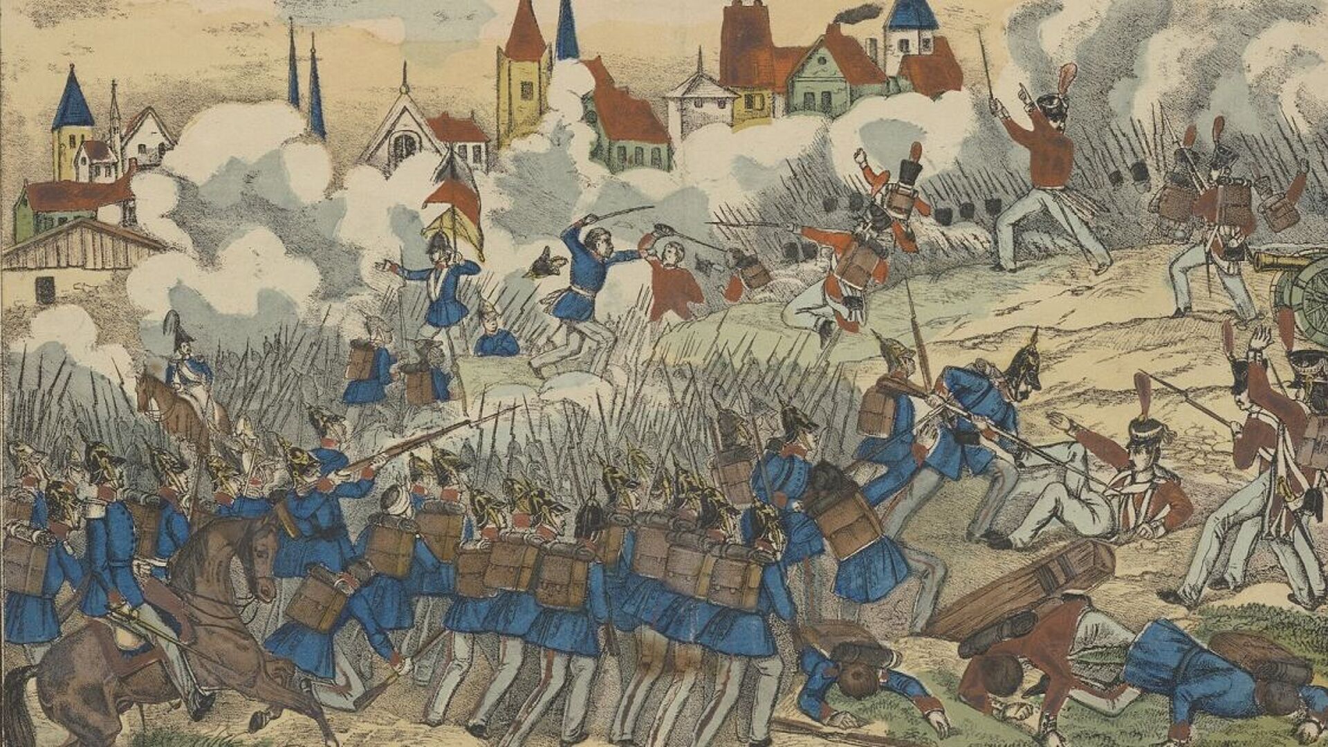 Die Schlacht bei Schleswig am 23. April 1848 – Das merkwürdige Jahr 1848. Eine neue Bilderzeitung Bild der Schlacht bei Schleswig am 23. April 1848