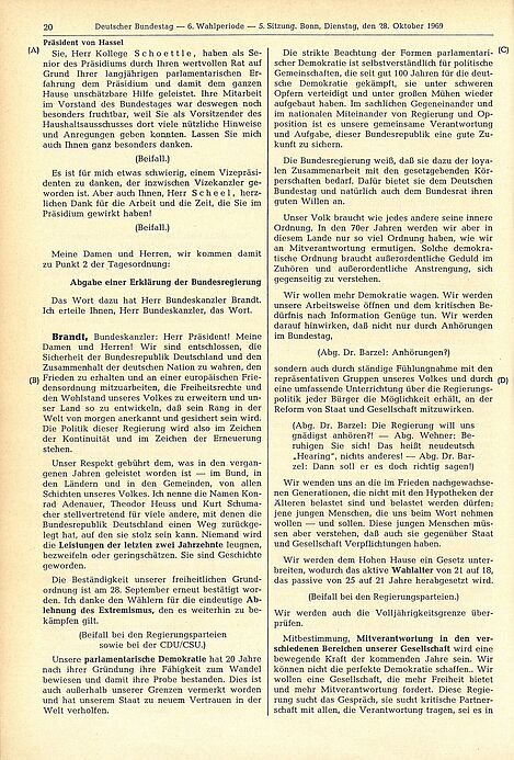 20. Seite eines maschinengeschriebenen, zweispaltigen Protokolls