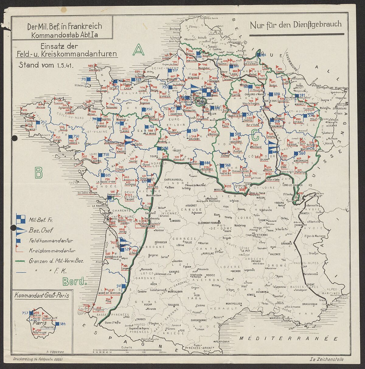 Grenzen der Militärverwaltungsbezirke und Kommandanturen in Frankreich 1941