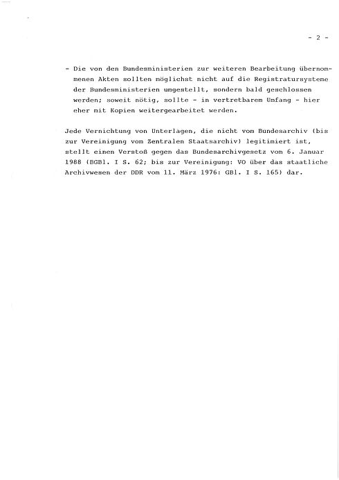 Festlegungen für die Übernahme von Schriftgut aus den Ministerien der DDR, 1990, Seite 2