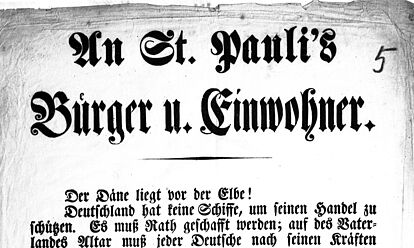 Bild eines Aufrufs zu Spendenaktion für die Reichsflotte, Mai 1848