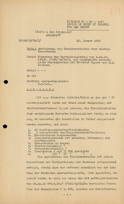 Korrespondenz zum Bau von Krematorien