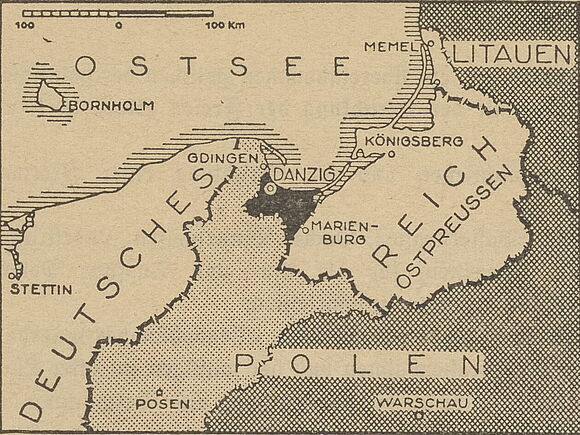 Karte der Freien Stadt Danzig nach dem Versailler Vertrag