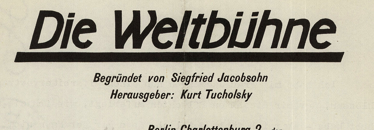 maschinentextliches Schreiben auf vorgedrucktem Kopfbogen der „Weltbühne“