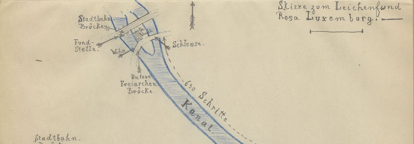 Skizze zur Auffindung der Leiche von Rosa Luxemburg