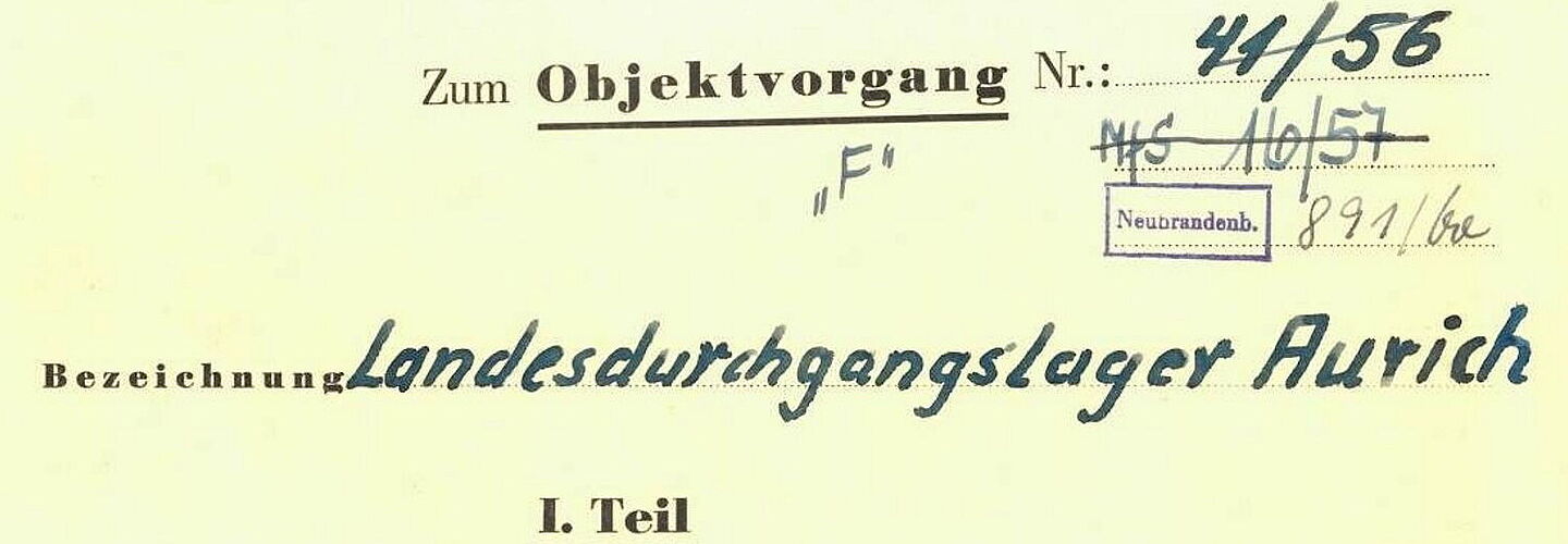 Aktendeckel zum Objektvorgang „Landesdurchgangslager Aurich“ des MfS
