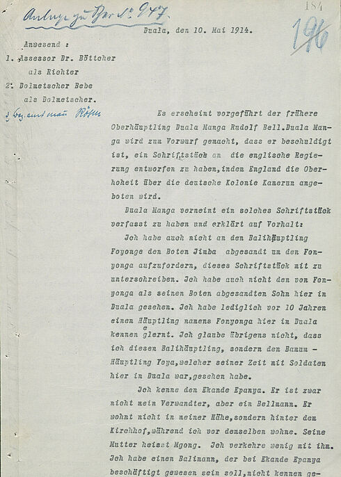 Auf einer Schreibmaschine verfasstes Dokument mit handschriftlichen Ergänzungen