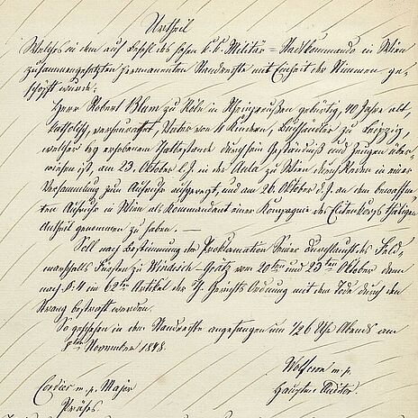 Zeitgenössische Kopie des am 8. November gefällten Todesurteils für Robert Blum vom 20. November 1848