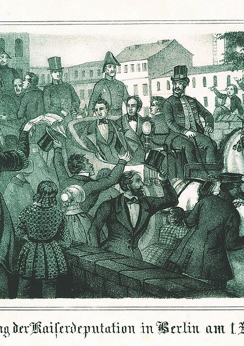 Zeichnung vom Empfang der Kaiserdeputation in Berlin am 1. April 1849