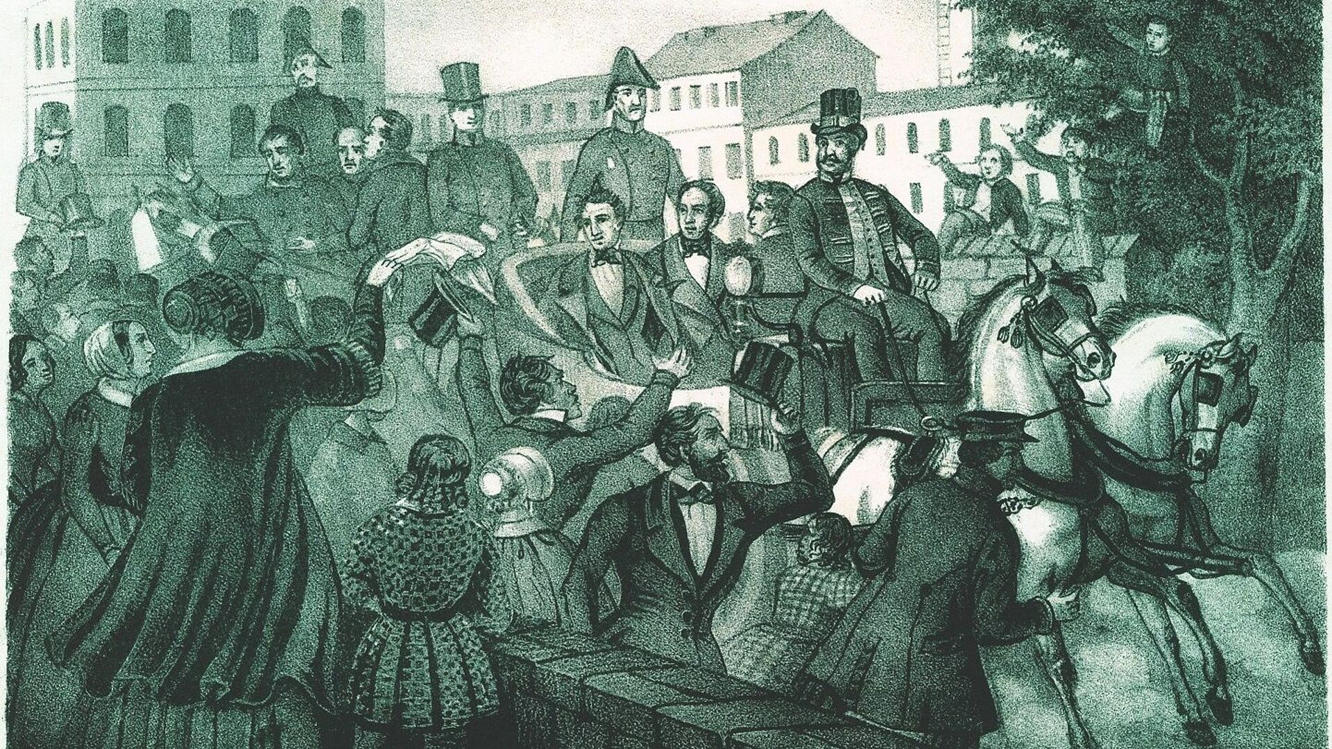 Zeichnung vom Empfang der Kaiserdeputation in Berlin am 1. April 1849