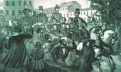 Zeichnung vom Empfang der Kaiserdeputation in Berlin am 1. April 1849