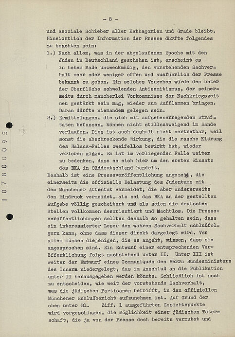 Maschinengeschriebenes Dokument mit nummerierten Absätzen