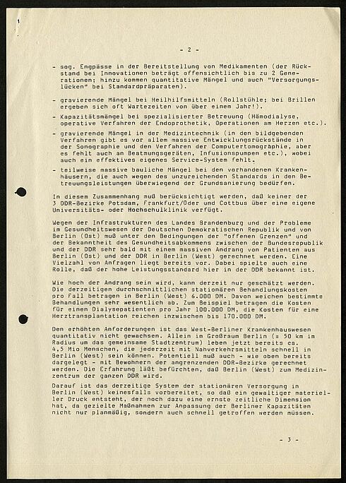Zweite Seite des Schreibens der Bürgermeisterin und Senatorin von Berlin Ingrid Stahmer an Helmut Kohl über Probleme in der Krankenhausversorgung von West-Berlin nach der Grenzöffnung, 1990
