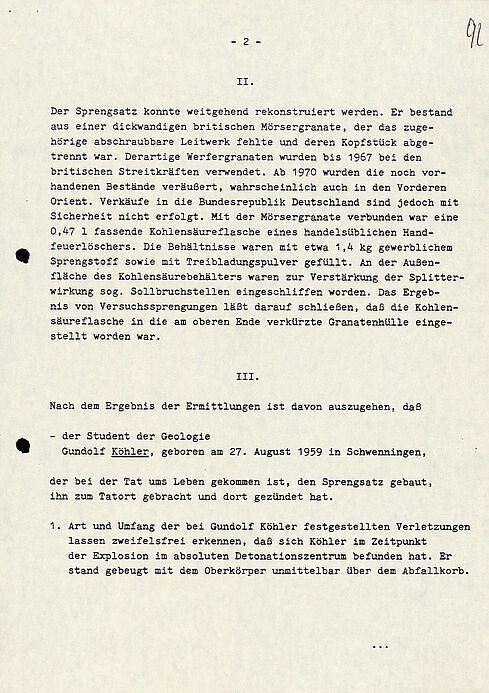 Vierseitige Pressemitteilung des Generalbundesanwalt mit der Information, dass die Ermittlungen zum Oktoberfestattentat eingestellt werden
