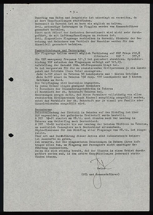 Maschinenschriftliches Dokument mit händischer Unterschrift