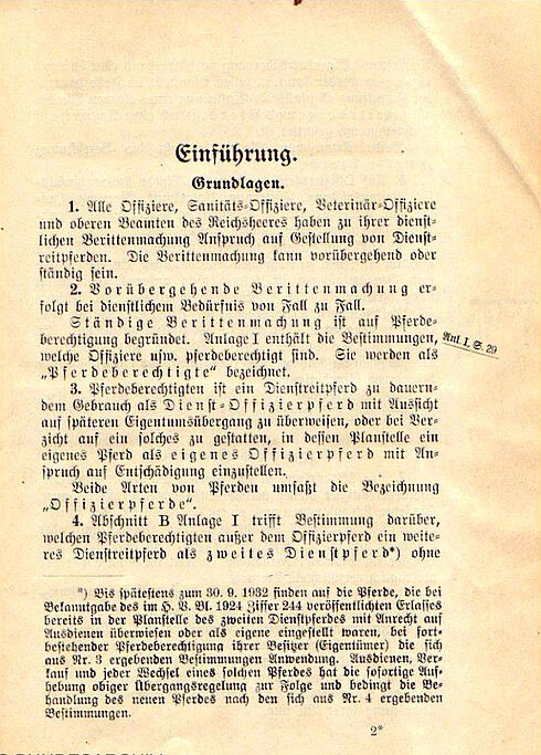 Vorschriftsblatt für die Berittenmachung von Offizierspferden.