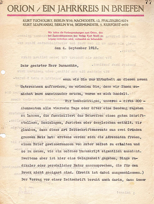 maschinengeschriebener Brief auf mit Adressangaben vorgedrucktem Briefpapier